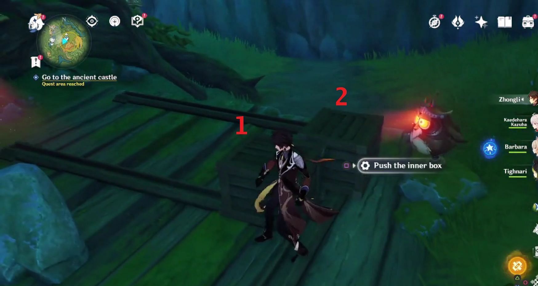 Push Box #1 to block #2's path (Image via HoYoverse)